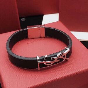 Saint Laurent YSL Opyum Bracelet in Black Leather